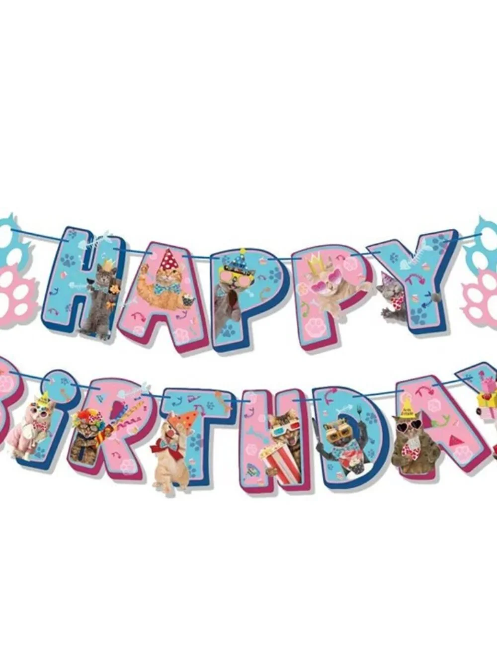 Cat Birthday Party Decorations Set – Pink and Blue Banner & Cupcake Toppers, Pet